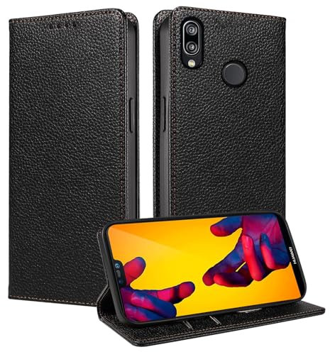 FERLAN Custodia per Huawei P20 Lite,Flip Portafoglio Custodia in Pelle Genuine,[2 Porta Carte][Magnetica][RFID-Blocker],Custodia Case Cover Libro per Huawei P20 Lite - Nero