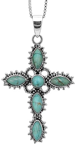 Jay Jools Kreuz Anhänger Halskette Türkis Halsketten Massiv Sterling Silber Anhänger Vintage Anhänger Türkis Kreuz Halsketten Sterling Silber Türkis, Sterling Silber, Türkis