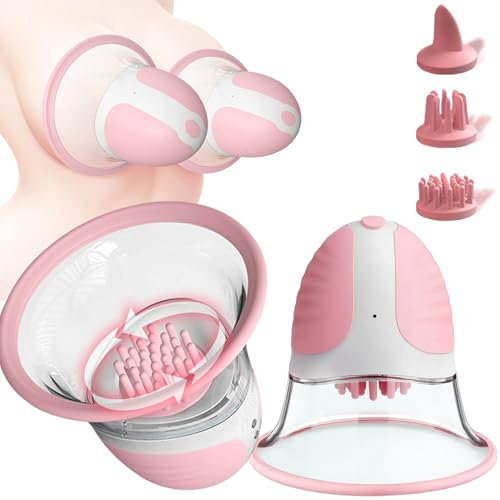 LYAMais 1 Paar Brustwarzensauger, um 360° drehbarer Brustwarzenstimulator mit 3 Silikon Massageköpfen Brust Massager Vibrator Brustwarzen Saugen Pumpe Nippel Stimulator Sexspielzeug für Frauen