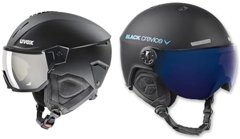 uvex Instinct Visor - Skihelm für Damen und Herren - mit Visier - individuelle Größenanpassung - Black matt - 59-61 cm & Black Crevice Skihelm mit Visier, Gstaad, BCR143921, schwarz/blau, Gr. S/M