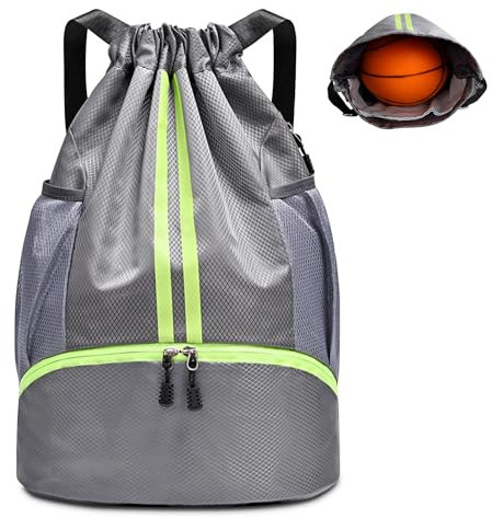 KIKIGOAL Dry Wet Separated Swimming Bag Portable Drawstring Backpack Waterproof Gym Sports Pool Beach Gear Bag, Grau-C, L