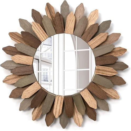 Emfogoo Bohême Miroirs Muraux Décoratifs pour Décorer la Maison, la Chambre et Le Salon, Cadeaux pour Décoration Murale, Miroir Mural Rond avec Cadre en Bois