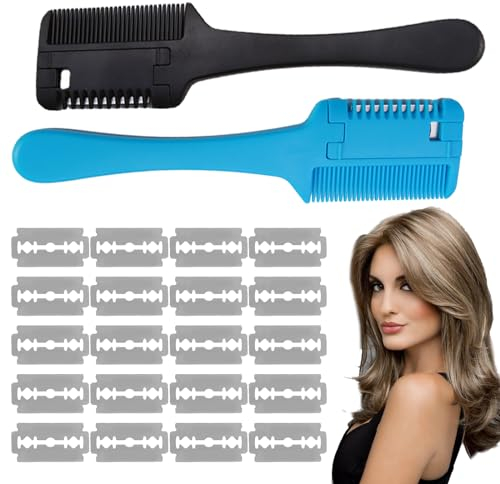 2PCS Spliss Trimmer,Effiliermesser,Spliss Schneider,Splisstrimmer für Haare,Haarmesser,Spliss Entferner Gerät Günstig,zum Schneiden und Stylen,Von Haaren Pony Reparieren,mit 20 Ersatzklingen