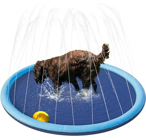costoffs Outdoor Dog Splash Sprinkler Pad, Foldable Paddling Pool Dog Bath Tub for Pets in Summer Garden/Patio/Beach/Backyard (Blue, L)