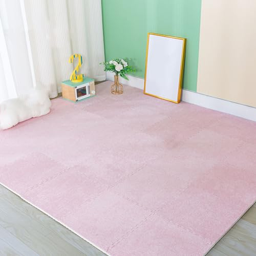 16 Stück Weiche Spielmatte, Ineinandergreifende Schaumstoffmatten, Flauschige Teppichfliesen, Ineinandergreifende Bodenfliesen, Puzzle-Bodenmatte, 30 X (Size:0.23 Inch,Color:Rosa)