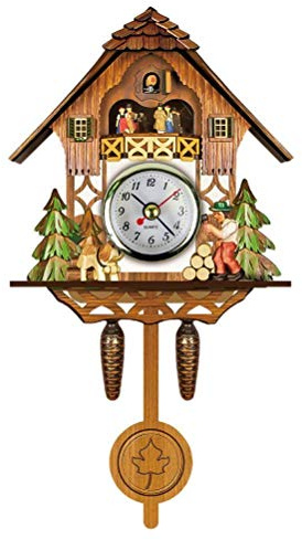 Greensen Kleine antike Kuckucksuhr Wanduhr mit Schaukelglocke Pendel, Traditioneller Europäischer Stil, Batterie Nicht enthalten, Wanduhr Dekoration für Zuhause (CM001)