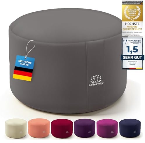 Body & Mind® Yogakissen Meditationskissen Boden Sitz-Kissen Polster für Meditation & Yoga; waschbarer Bezug und atmungsaktiver Premium Füllung; 18 cm Sitzhöhe (Grau)