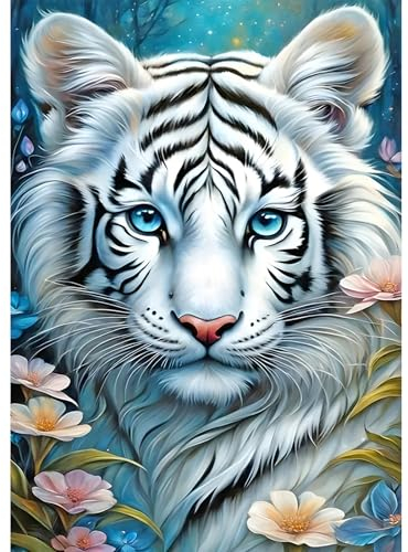 DPIDEA Tiger Diamant Painting Bilder für Erwachsene, Tiger Diamond Painting DIY 5D Diamond Painting Bilder, Runde Steine für Zuhause Dekor 30x40 cm