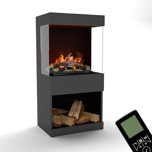 GLOW FIRE Wasserdampf Kamin OGF 2 (Standkamin) - Elektrokamin mit realistischen LED 3D-Flammen, Knistereffekt & Fernbedienung, 55x110x40 cm - Opti-Myst 400 Elektro Kamin mit Holz-Deko, Grau