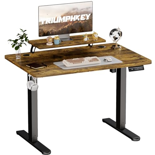 TRIUMPHKEY Höhenverstellbarer Schreibtisch mit Monitorständer 120 x 60cm | Schreibtisch Höhenverstellbar Elektrisch Steh-Sitz Tisch,Computer-Schreibtischs, Standing Desk,Vintage Braun