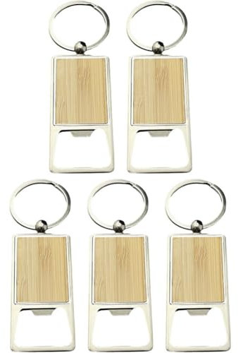 5 Pcs Bottle Opener Keyring Diy Blank Bamboo Beer Bottle Opener Keychain Beverage Soada Drinks Bottle Opener Key Chain for Daily Use Keyring Decoration