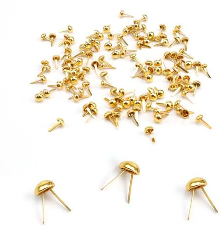 HJIAMA 300 Pièces Attaches Parisiennes Métalliques Or pour Scrapbooking, DIY, Cartes et Artisanat, Clips Bipodes Tête Ronde, Accessoires de Décoration