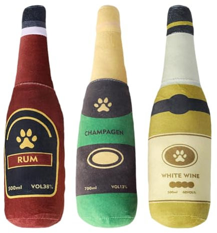 3Pcs Squeaky Dog Toys Beer Bottle Shape Plush Funny Squeaky Dog Toys Plush Squeaky Dog Toys Funny Drink Parody Interactive Funny Dog Toys with Squeaker for Small and Medium Dog