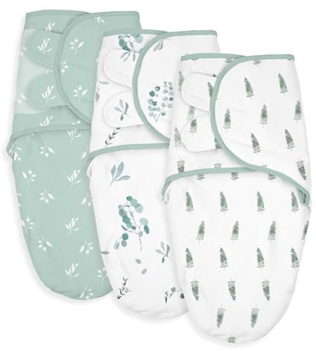 Soarwg Kids Pucksack Baby 0–3 Monate Swaddles Decke Babyschlafsack Pucktuch Neugeborene Wickeltuch Säuglinge Schlafsack, 100% Bio-Baumwolle für Kleinkinder, Unisex, Mädchen und Jungen 3er Pack (Grün)