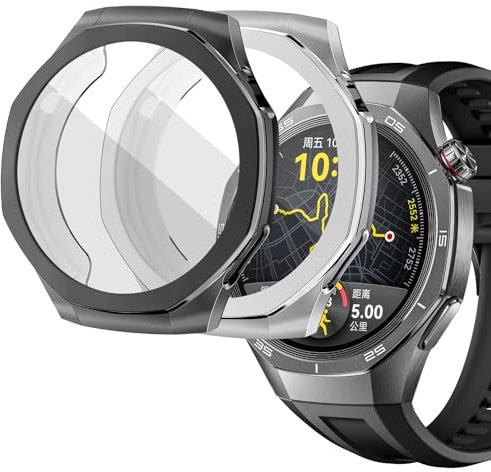 sciuU Funda Compatible con Huawei GT 5 Pro 46mm, [Conjunto de 2] Carcasa Protectora con Protector de Pantalla de TPU, Flexible Suave TPU Cubierta para GT5 Pro - Negro + Plata