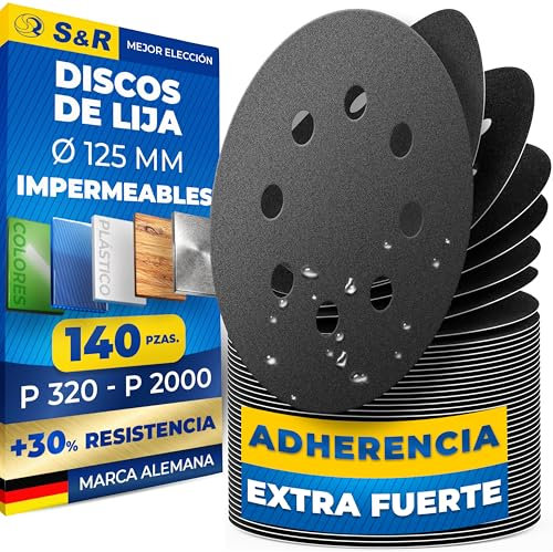 S&R Wasserfestes Klett Schleifpapier 125 mm, Schleifscheiben Satz, Set 140 St je 20 x P320, P400, P600, P800, P1000, P1500, P2000, zum Schleifen, Polieren von Metall, Holz, Stahl, Edelstahl, 8 Löcher