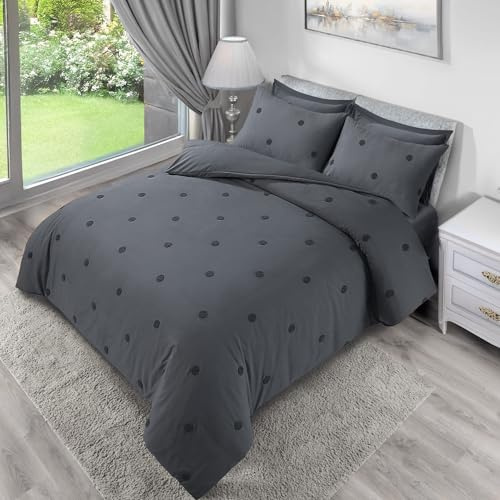 LYMA Bedding Duvet Cover Set Single Spot Tufted, OEKO-TEX Certified, Ultra Soft NanoPlush Double Brushed Quick Dry & Button Closure, Wrinkle Fade Resistant Quilt Cover with Pillowcases (Dark Grey)