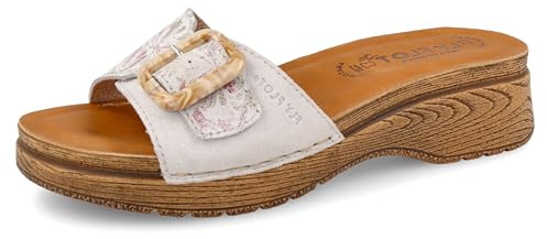 Fly Flot Damen Ciabatte Donna A Fascia Con Fibbia Regolabile, Sottopiede Imbottito In Pelle steckdosenleiste, hellgrau, 37 EU