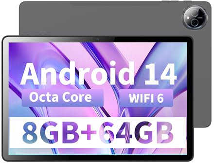 Veidoo Tablet de 10.1 pulgadas, 8 (4+4) GB de RAM 64GB ROM (1TB ampliable), tabletas Android 14 con procesador Octa-Core, WiFi 6, pantalla táctil IPS HD, cámara dual, Bluetooth 5.0, GPS