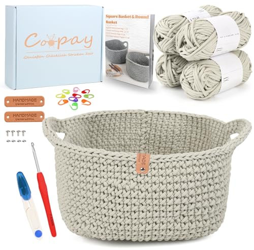 CoopayHäkelset für Anfänger: SquareKörbe Häkel Set mit Anleitung, DIY Häkeln Lernen mit 4,5mm Häkelnadel, Dicke Garn, Anfänger-Set