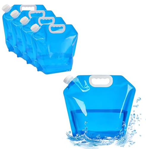 BREANIFULL 5 STK Faltbarer Wasserkanister Faltbar Camping Trinkwasserkanister Wassersack Blau Auslaufsicherer 5L Zusammenklappbar Kanister für Outdoor Camping Wanderungen Picknicks