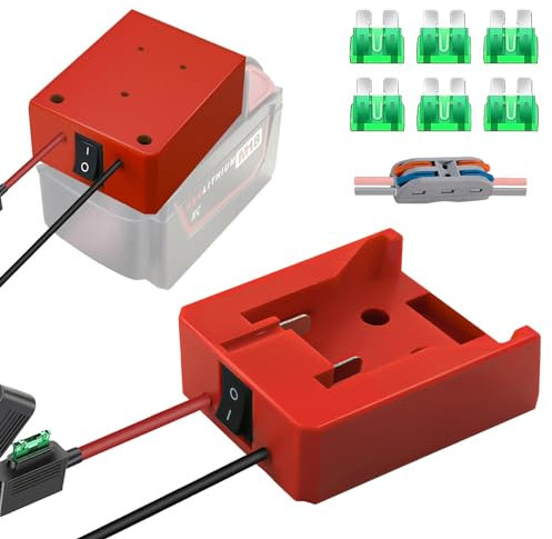Pack of 2 Power Wheel Adapter for Milwaukee M18 18 V Lithium Batteries, Dock Power Connector with 14AWG Fuse and Switch, Battery Adapter for RC Car DIY Robotics