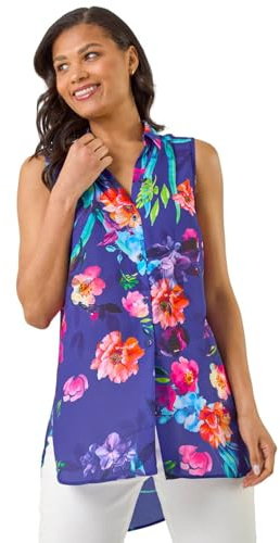 Roman Sleeveless Shirt for Women UK Ladies Blouse Top Button Through Summer Smart Casual Work Cocktail Party Office Holiday Special Occassion Evening Going Out