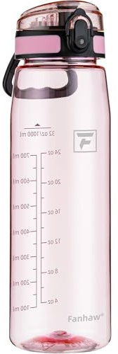 Fanhaw 1L Tritan Water Bottle with Chug Lid - Clear, BPA-Free, Lightweight, Wide Mouth, Leak-Proof, Perfect for Gym, Travel, School, Office, and Sports (Cherry Blossom)