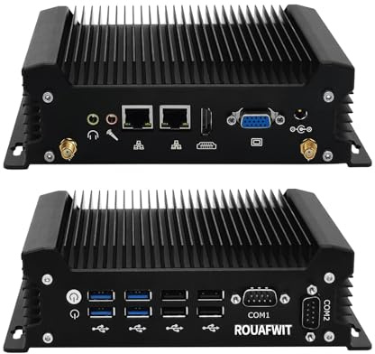 ROUAFWIT Mini PC i3 Lüfterlos Industrial Computer Core i3-10110U Dual Lan, Win11 Pro Linux Mini Desktop PC, 8GB RAM 258GB SSD, 2RS232 COM, 4K HD, VGA, 4USB3.0, 4USB2.0, Auto Power On
