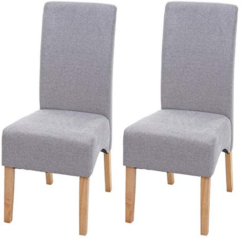 CHEFGASTRO 2er-Set Esszimmerstuhl gepolstert HxBxT 100x44x56cm Sitzhöhe 48cm Stoff/Textil Hellgrau helle Beine Küchenstuhl Stuhl