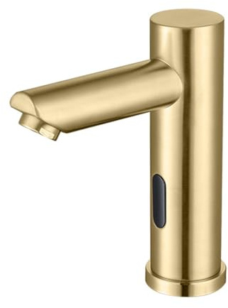 XJTNLB Wasserhahn Bad mit Sensor Batterie Waschtischarmatur Sensor Armatur Automatischer Wasserhahn Warm und Kaltwasser Gebürstetes Gold,Niedrig