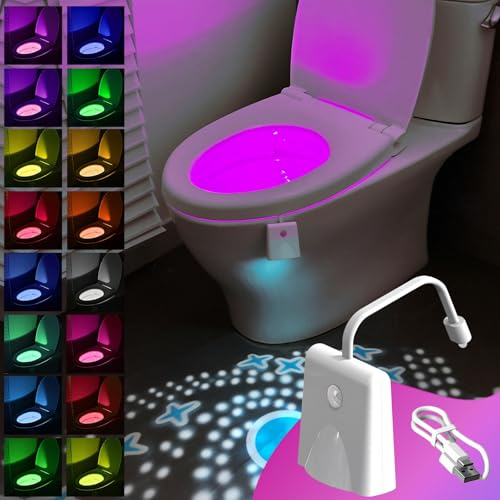 Luz Nocturna para Inodoro,luz Nocturna con Sensor de Movimiento,Recargable por USB, con Proyector luz Nocturna Sensor Movimiento, Fácil de instalar y apto para todo tipo de inodoros