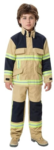 Maskworld Realistisches sandfarbenes Feuerwehrmann-Kostüm für Kinder mit Jacke & Hose - Kindergröße: 104 - Verkleidung Karneval, Fasching & Halloween