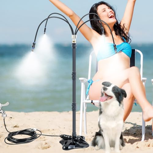 MaxEarn Sistema de riego de neblina de pie, sistema de niebla de pie, con tubería de agua de 8 m, pulverizador portátil con base pesada de agua para terraza, piscina, patio trasero