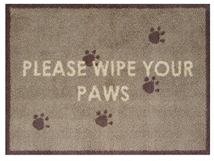 Turtle Mat Puce Brown border Please Wipe your Paws design, highly absorbent indoor barrier mat, size 60x85cm