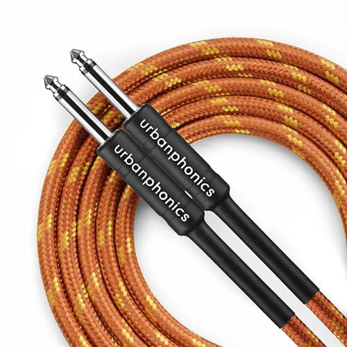 Urbanphonics Professional Câble pour Guitare Électrique, Électro-Acoustique, Guitare Basse, et Clavier - Tressé de Haute Qualité Tweed - Couleur Cuivre - 1/4 droite Jack Jack Standard - 16 pieds (5 m)