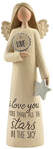 Feather & Grace Angel Hand Painted Resin Decorative Figurine Resin with I Love You Message Pefect Decortation for Living Room, Bookshelf, Desk Gift for friend & family - Multicolor