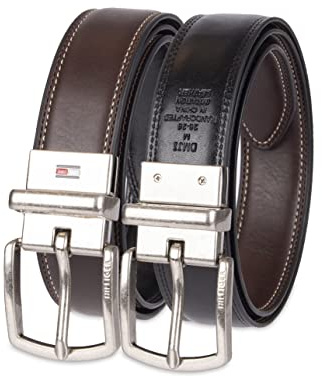 Tommy Hilfiger Boys' Reversible Dress Belt, Brown/Black Logo, Small (22-24) US