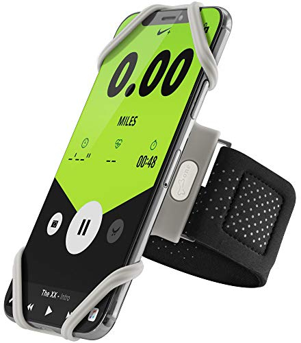 BONE Laufarmband, Sportarmband, iPhone-Halterung zum Laufen, universelles Lauf-Handy-Armband für Apple iPhone 16 15 14 13 12 Pro Max XS XR X Samsung Galaxy (Grau/L, L (25-40cm))