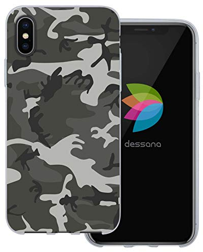 dessana Camouflage transparente Schutzhülle Handy Case Cover Tasche passend für Apple iPhone X Militär Grau