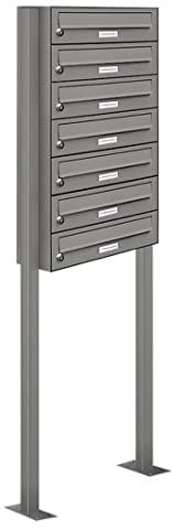 AL Briefkastensysteme 7er Briefkasten als Standbriefkasten, 7 Fach Briefkastenanlage in Aluminiumgrau RAL 9007 Postkasten modern