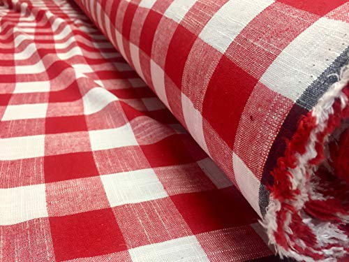 Tissu en lin à carreaux vichy Buffalo noir ou bleu – 140 cm de large (vendu au mètre) (rouge et blanc)