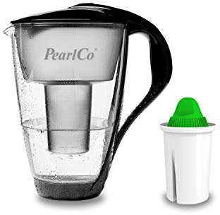 GLAS-Wasserfilter PearlCo (schwarz) mit 1 Alkaline classic Filterkartusche - Made in EU