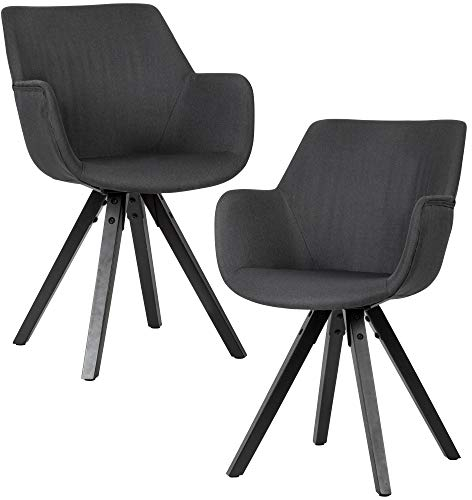FineBuy Esszimmerstuhl 2er Set mit Armlehnen 54x85x58 cm, Stoff Küchenstühle Modern mit schwarzen Beinen, Schalenstuhl Gepolstert
