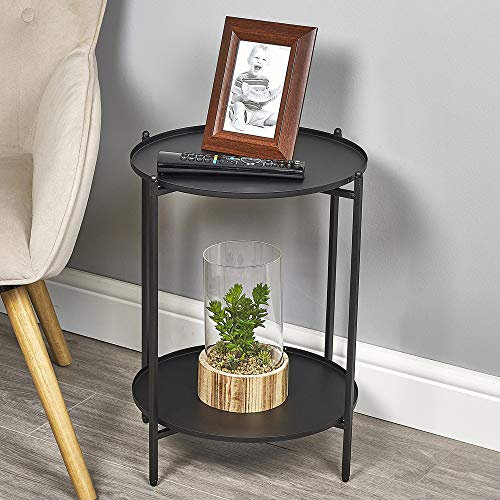URBNLIVING Black Round Metal Side End Table Nightstand Living Room Furniture Home Decor Metal Legs