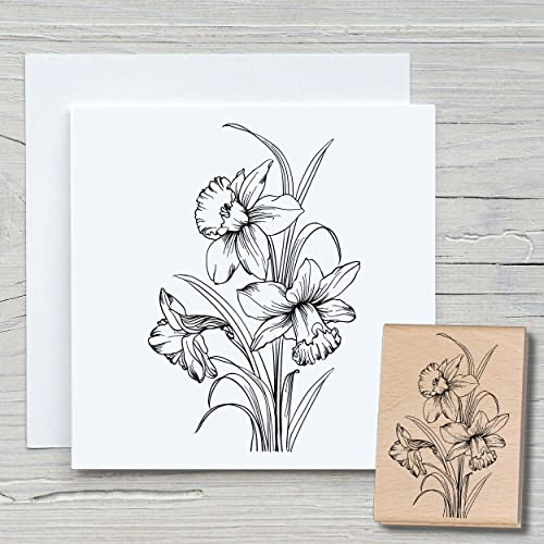 NEWSTAMPS Stempel Osterglocken Motivstempel groß aus Holz & Gummi zum Karten basteln, Holzstempel, Blumen, Pflanzen, Floral, Wiese, Gräser, Scrapbook, Textilstempel, Deko, Kinder