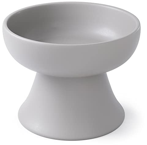 nyagomi Raised Cat Food Bowl Elevated Cat Bowl MINO Ceramics Made in Japan for Cats and Small Dogs (Regular, Grey)