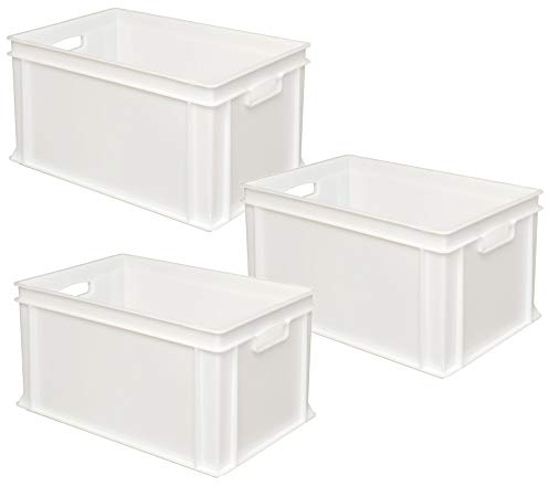 BRB 3x Eurobehälter mit 2 Durchfassgriffen, LxBxH 600x400x320 mm, 63 Liter, weiß