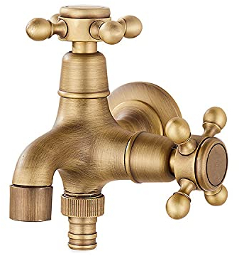 Garten Wasserhahn, Doppel Auslaufhahn 1/2 Zoll, Garten Wasserhahn im Antik-Stil aus Kupfer, Wasserhahn für Garten Waschmaschine (Color : B)