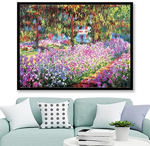 Zhyaunz Der Garten des Künstlers in Giverny -5D Diamond Painting Set-Claude Monet-Kreuzstich-Stickerei Voller runder Handwerkskunst-Geschenk 40x50cm